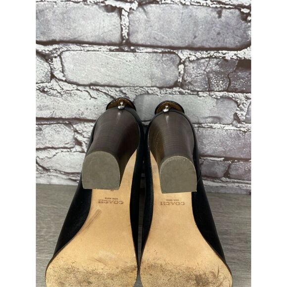 Coach Labelle Black Leather Open Toe Booties Heels Shoes Women’s Sz 7B US/37EU - Picture 13 of 16